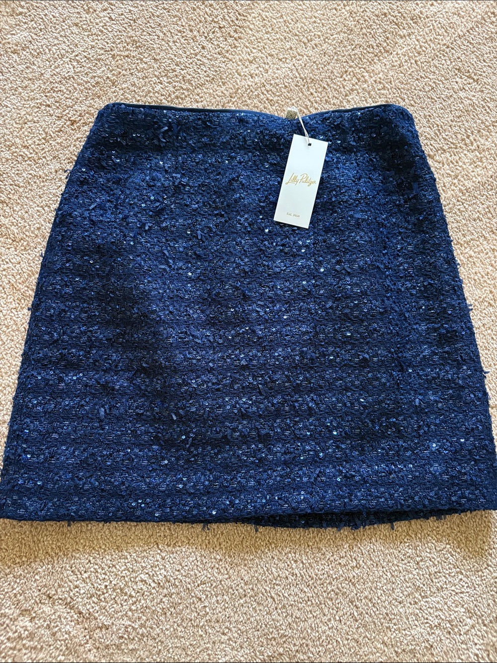 Lilly Pulitzer After Party Lurex Boucle Navy Textured Pencil Skirt